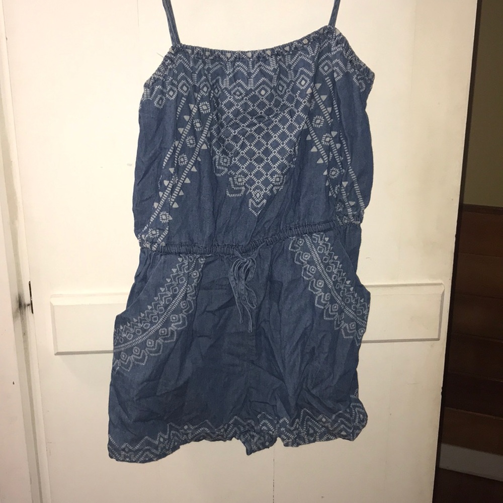 Denim blue and white girls romper